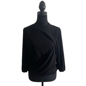 Nicole Miller New York Wrap Shirt Women's Medium‎ Stretch Long Sleeve Black NWT